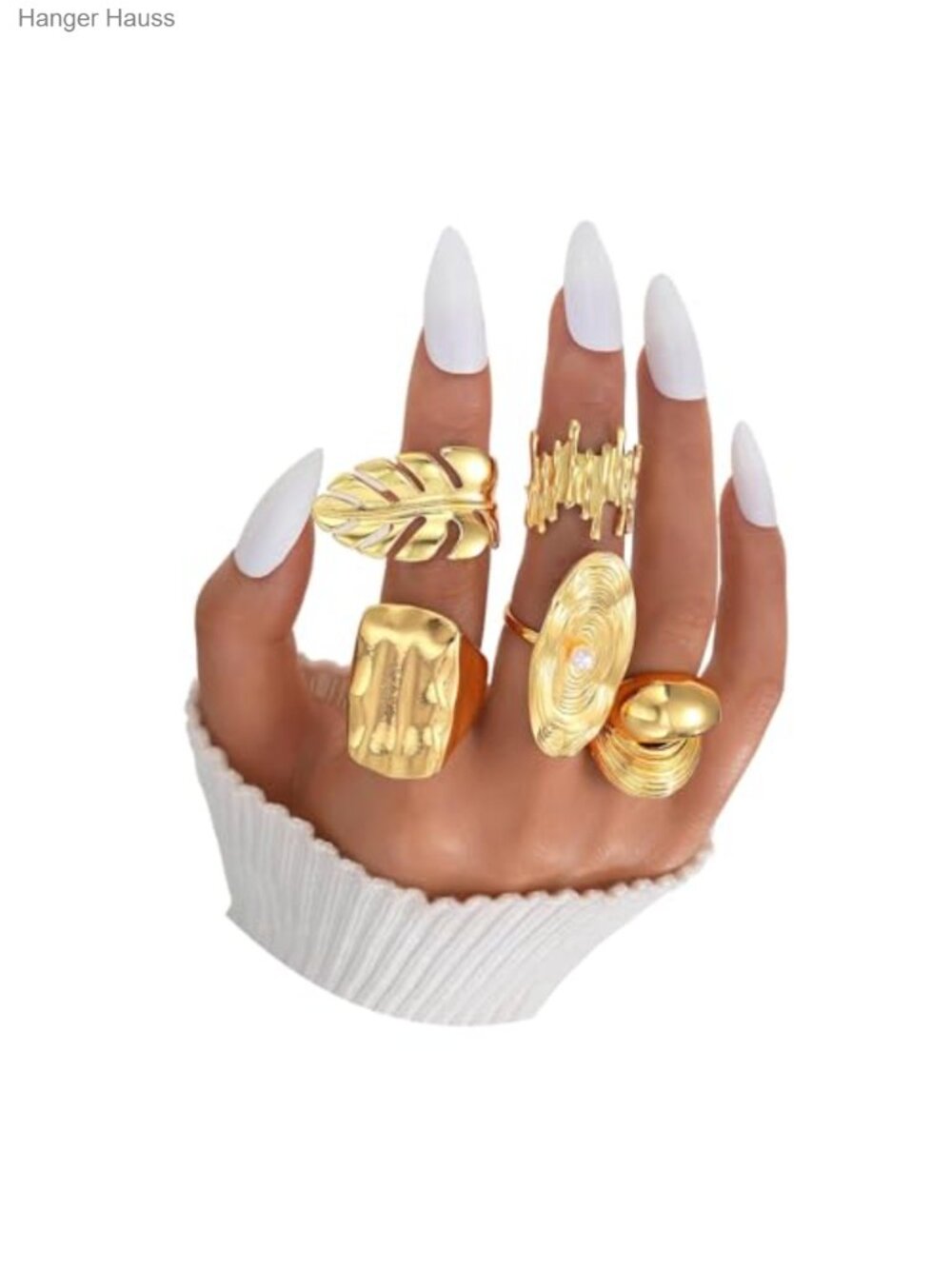 Chunky Gold Knuckle Rings Set Irregular Leaf Pearl Stacking Rings Vintage